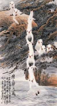 徐培晨 乙酉（2005年）作 猴子捞月 镜心